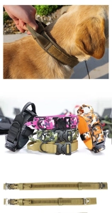 Detail view of tactical dog collar with heavy-duty nylon webbing and metal quick-release buckle