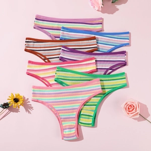 Culottes En Coton Côtelé À Rayures Pour Femmes Taille Basse Respirantes Slips Brésiliens Élastiques Doux