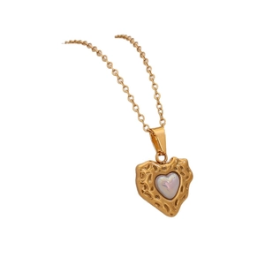 Fashionable gold heart necklace with faux pearl pendant on a stainless steel chain