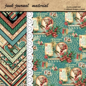 Vintage Christmas Carol Junk Journal material paper with 15 retro patterns, 20x20cm size