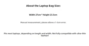 Guide des tailles pour housse d'ordinateur légère de dimensions 27cm x 23,5cm