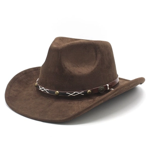 Classic dark brown suede western cowboy hat with studded leather band for men and women