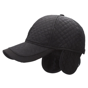 Winter baseball cap for men with ear flaps and diamond quilting in black finish