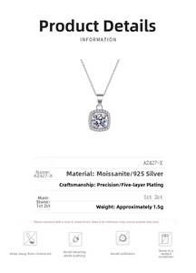 Detailed technical specification table for S925 silver square halo moissanite necklace