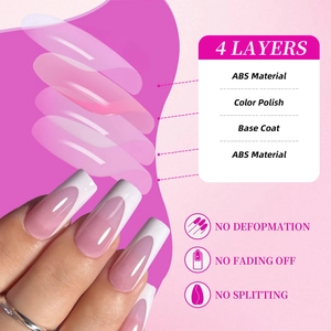Uñas postizas francesas rosa y blanco con estructura reforzada de ABS de 4 capas