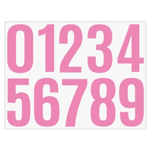 Detail of 4-inch pink waterproof vinyl number stickers 0-9 for mailbox and sorting