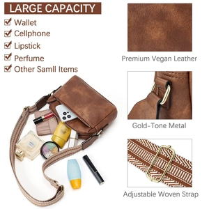 Deep brown vegan leather crossbody bag with ethnic woven strap and large capacity