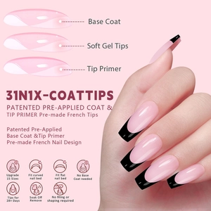 Pink and black French press-on nails with 15 sizes and pre-applied base coat technology