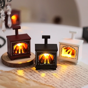 Mini Fireplace LED Night Light Simulated Flame Retro Plastic Lantern Desktop Ornament Christmas Home Decor Vintage Warm Glow