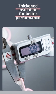 Close-up showing 3.08mm thickness measurement of pink heat-resistant silicone table mat