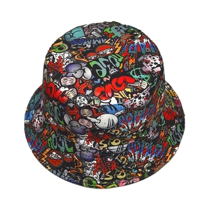 Graffiti print bucket hat with street style pop art pattern for outdoor sun protection