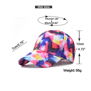 Detailed size chart of starry gradient baseball cap showing dimensions and 95g weight