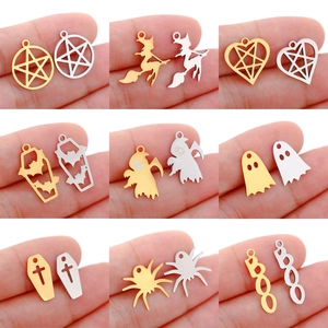 Halloween Charms 304 Stainless Steel Pendants Ghost Bat Spider Witch Coffin BOO DIY Jewelry Making Accessories