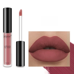 Detail view of Julystar #03 Softmatte lip cream showing texture and velvet lip swatch