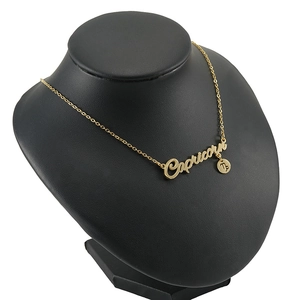 Collar Capricornio de acero inoxidable chapado en oro 18K con colgante de signo y letra