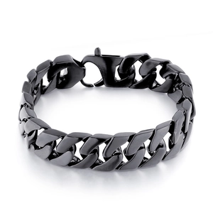 Polished black titanium steel cuban link bracelet for men with heavy lobster clasp closure
