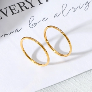 Minimalist Thin Stainless Steel Ring With Cubic Zirconia 18K Gold Plated Round Coil Elegant Jewelry For Women