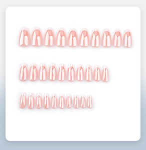 Detail view of 30pcs almond-shaped press-on nails with classic French white tip design