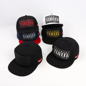 Flat brim snapback baseball caps with 3D Parental Advisory print in multiple colors