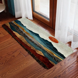 Abstract mountain landscape print on flannel absorbent non-slip floor mat for home decor