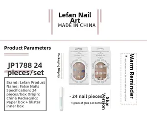 Detail view of purple and beige French tip press-on nails set with 24pcs and glue