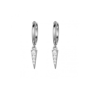Sparkling S925 silver hoop earrings with diamond-set triangular cone-shaped pendants