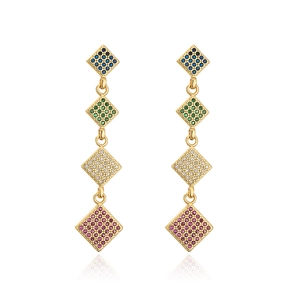 18K gold plated copper earrings with colorful geometric zircon stones in four shades