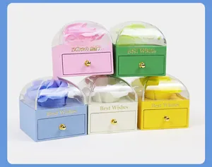 Five colored rose jewelry gift boxes with transparent dome and pull-out drawer
