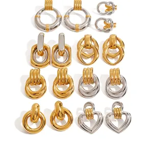 Stainless Steel Hoop Earrings For Women Two-Tone Gold Silver Geometric Studs Waterproof Hypoallergenic Vintage Jewelry