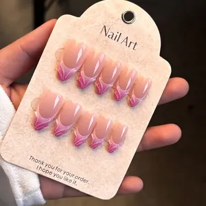 Press On Nails Pink Gradient Almond Shape 3D Relief Mermaid Tail Texture Glossy Artificial Resin Finger Nails For Women