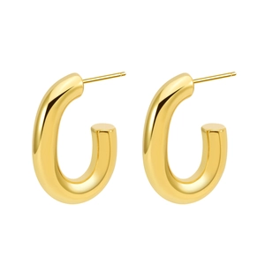 Minimalist C-Shaped Hoop Earrings For Women Stainless Steel Polished Gold Plated Thick Retro INS Style