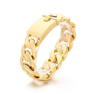 Golden 24mm Cuban link bracelet in titanium steel with a sleek rectangular box clasp
