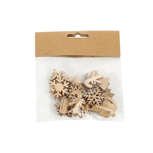 DIY hollow wooden Christmas ornaments set in packaging featuring snowflakes and bells