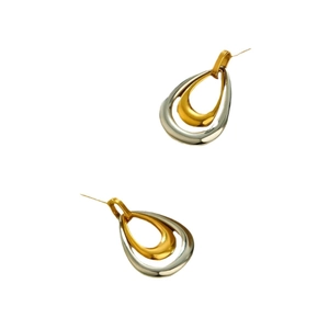 Élégantes boucles d'oreilles goutte double couche avec finition bicolore or et argent
