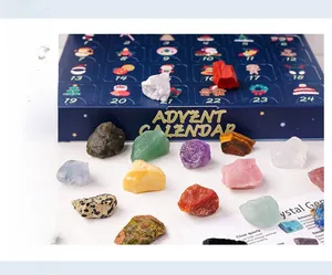 Macro detail of natural crystal stone advent calendar with 24 compartments for Christmas