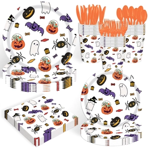 Halloween disposable tableware set with ghost pumpkin paper plates and cups for party