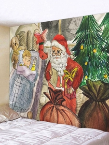 Tapisserie de Noël murale avec motif aquarelle Père Noël et sapin pour décoration
