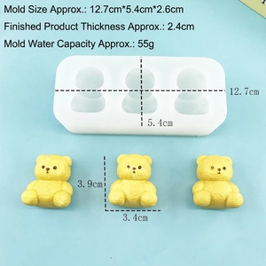 3-cavity bear silicone mold for chocolate and resin with 12.7x5.4x2.6cm dimensions