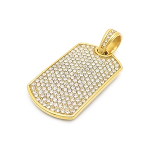 Hip hop style gold plated stainless steel dog tag pendant with sparkling rhinestones