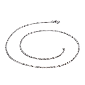 Close-up of a silver stainless steel Cuban link chain with a secure lobster clasp