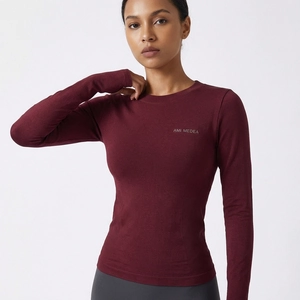 Haut de Sport à Manches Longues Slim Fit pour Femmes Haute Élasticité Séchage Rapide T-Shirt de Yoga Sans Couture Avec Passe-pouces