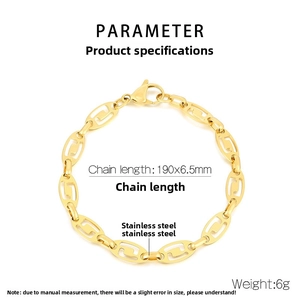 Detail view of a 190x6.5mm gold hollow oval link chain necklace in stainless steel