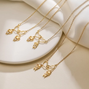Unique Copper 18K Gold Plated Zirconia Boy Girl Heart Pendant Necklace Fashion Clavicle Chain Jewelry Gift For Women