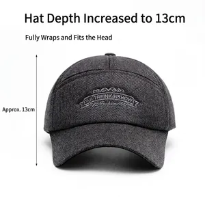 Deep grey winter baseball cap with letter embroidery and 13cm depth measurements
