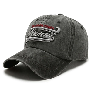 Casquette de baseball gris anthracite délavé vintage avec broderie Hawaii et Aloha State