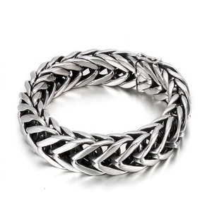 Men's Stainless Steel Braided Chain Bracelet Punk V-Shape Heavy Industrial Style Vintage Jewelry
