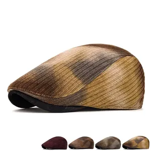 Retro tie-dye beret newsboy hat with warm knit texture for men and women in various colors