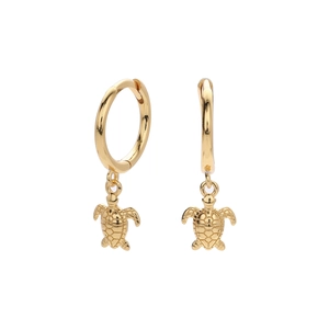 Elegant S925 sterling silver golden turtle drop earrings on white background