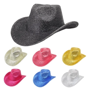 Sequin Western Cowboy Hat Glitter Metallic Wide Brim For Party Stage Performance Unisex Disco Style