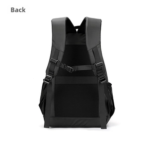 Detail of waterproof laptop backpack featuring breathable mesh padding and luggage strap